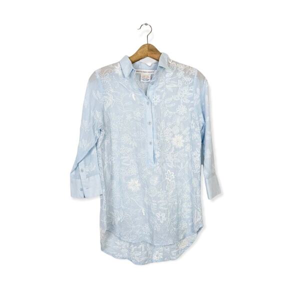 Gretchen Scott Light Blue Embroidered Floral Half Button Blouse Size XS - Picture 1 of 7
